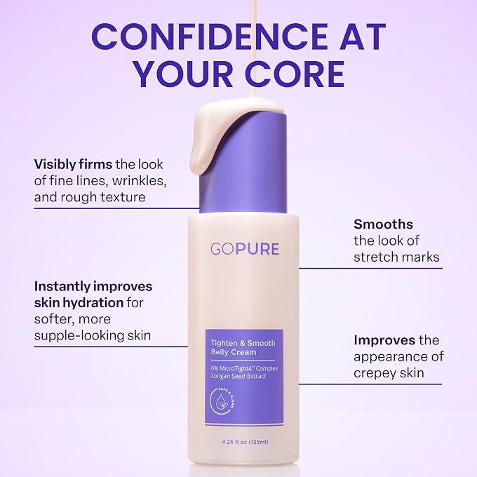 goPure Firming Belly Cream - Dermatologist-Developed Moisturizer with MicroTight4 Complex - Green Microalgae, Longan Seed, Copper Tripeptide-1 - Quick Absorbing for Smooth, Firmer-looking Skin - Image 2