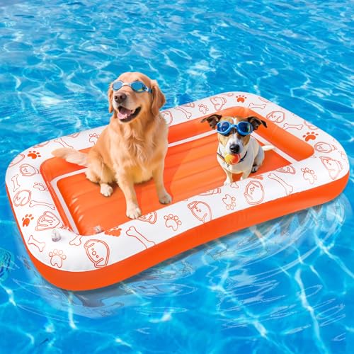 RGJ Inflatable Dog Pool Float Dog Float Raft for Pool Lake River Up to 220LB Dogs Floatie Boat Pet Float for Large Medium Small Dogs - Image 1