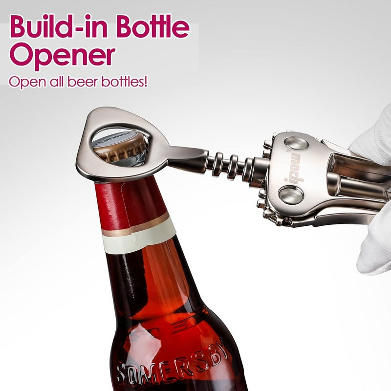 IPOW Wine Opener, Zinc Alloy Wine Bottle Opener, Wing Corkscrew Heavy Duty, Manual Multifunctional Cork Screw for Waiter, Satin Nickel - Image 5