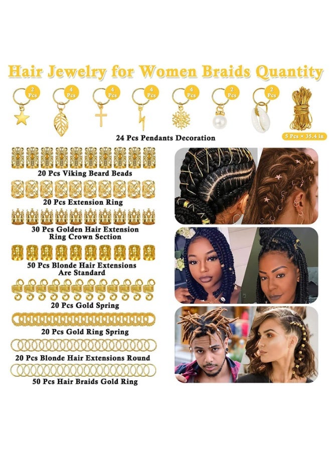 كيلا Joyzzz 259 قطعة من مجوهرات شعر Loc للضفائر، مجوهرات معدنية ذهبية دلايات شعر للنساء والرجال، خواتم ذهبية وأصفاد ومشابك إكسسوارات Dreadlock وضفائر للشعر وزخارف مجوهرات الضفائر - Image 4