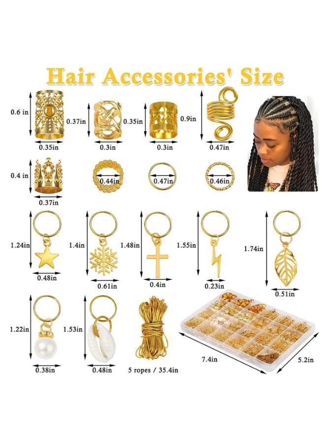 كيلا Joyzzz 259 قطعة من مجوهرات شعر Loc للضفائر، مجوهرات معدنية ذهبية دلايات شعر للنساء والرجال، خواتم ذهبية وأصفاد ومشابك إكسسوارات Dreadlock وضفائر للشعر وزخارف مجوهرات الضفائر - Image 3