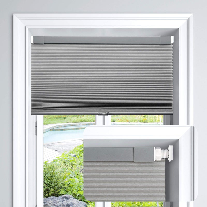 LazBlinds LazBlinds Cordless Cellular Shades No Tools No Drill Light Filtering Honeycomb Shades Pleated Blinds for Windows 34 W x 64 H Dovy Grey