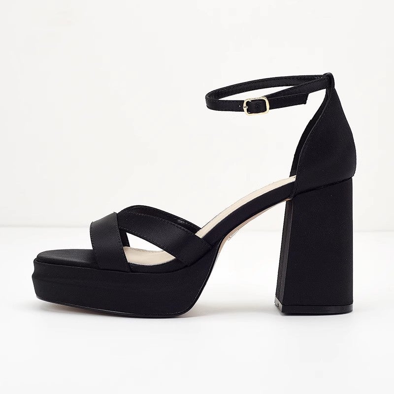 Women's Satin Square Toe Block Heel Ankle Strap Leopard Print Sandals - Image 5
