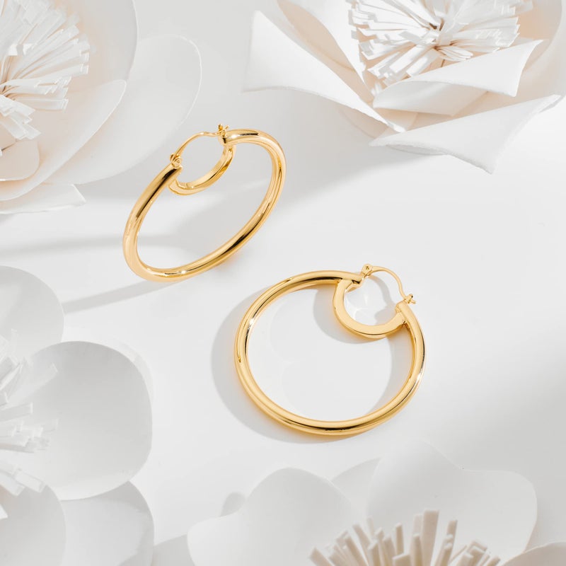 YUJIE Big Gold Hoop Earrings for Women 14K Gold Plated Hypoallergenic Stainless Steel Large Hoop Earrings - Image 3