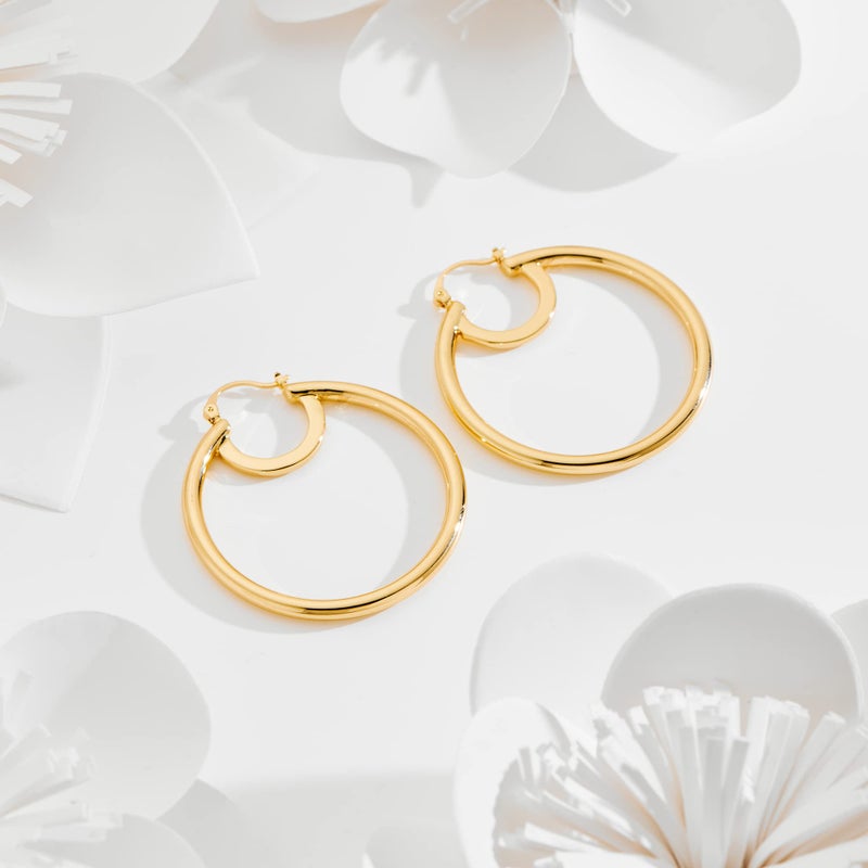 YUJIE Big Gold Hoop Earrings for Women 14K Gold Plated Hypoallergenic Stainless Steel Large Hoop Earrings - Image 5