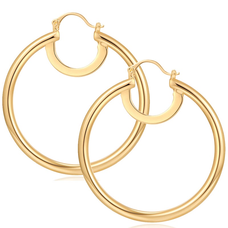 YUJIE Big Gold Hoop Earrings for Women 14K Gold Plated Hypoallergenic Stainless Steel Large Hoop Earrings - Image 1