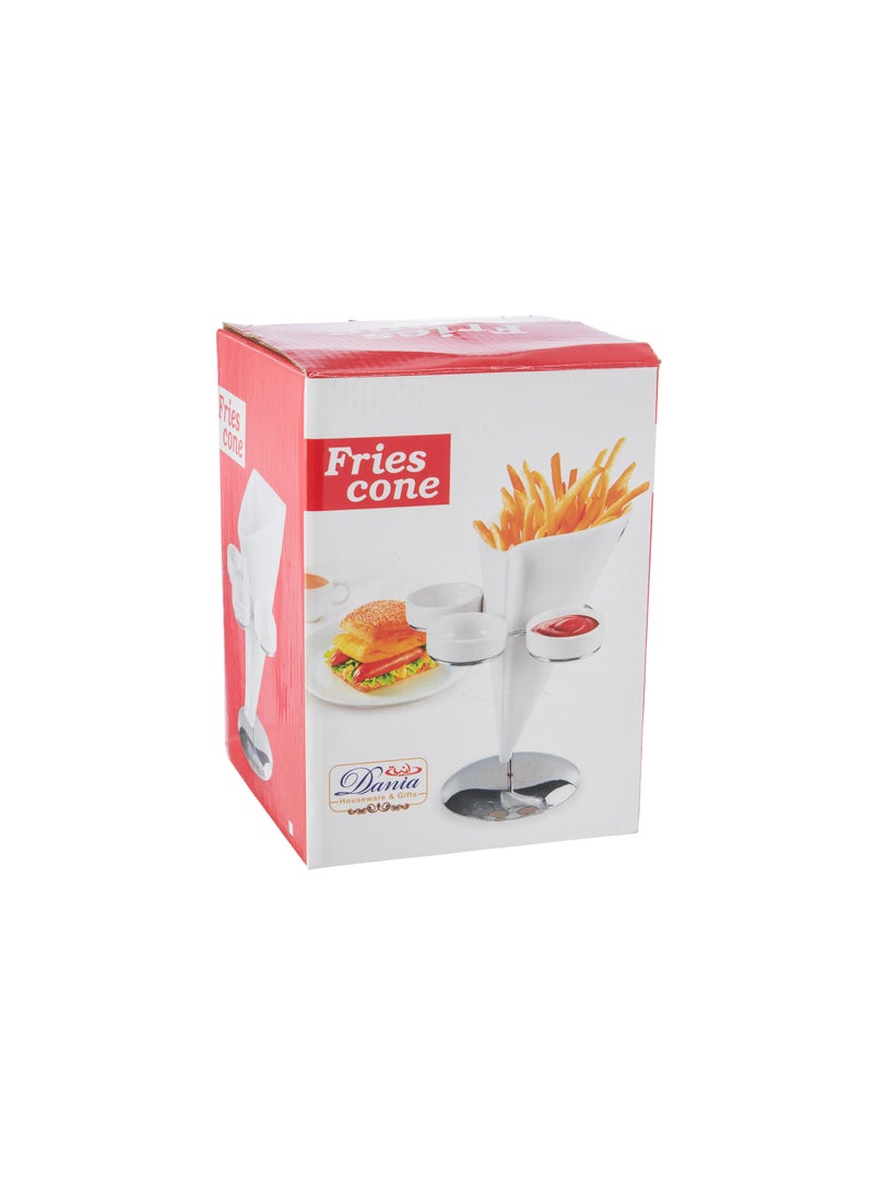 Dania - White Porcelain Potato and Chips Holder With Stainless steel Holder - Image 1