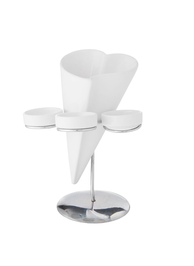Dania - White Porcelain Potato and Chips Holder With Stainless steel Holder - Image 1