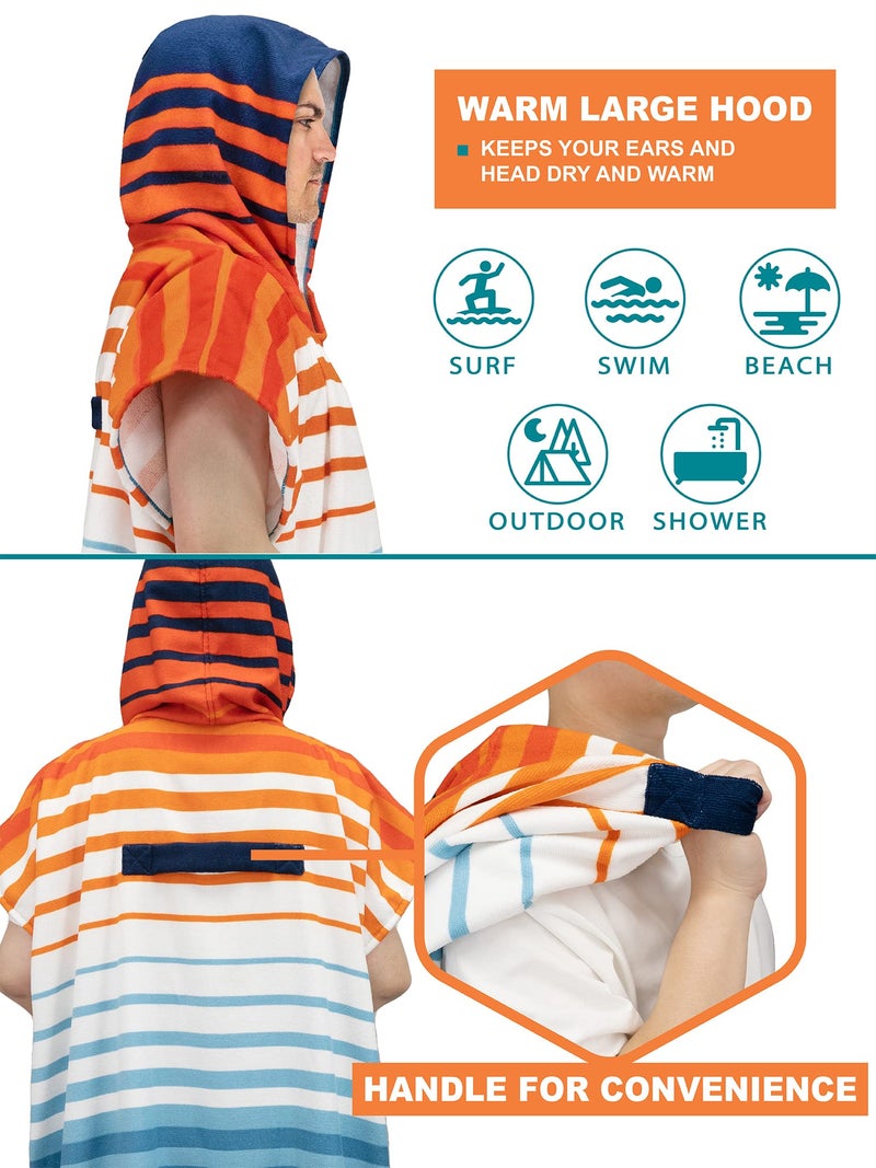 Suncube SUN CUBE Surf Poncho Changing Robe with Hood, Thick Quick Dry Microfiber Wetsuit Changing Towel for Surfing Beach Swim Outdoor Sports Men, Absorbent Wearable Towel Cover Up, Orange Blue Stripe - Image 4