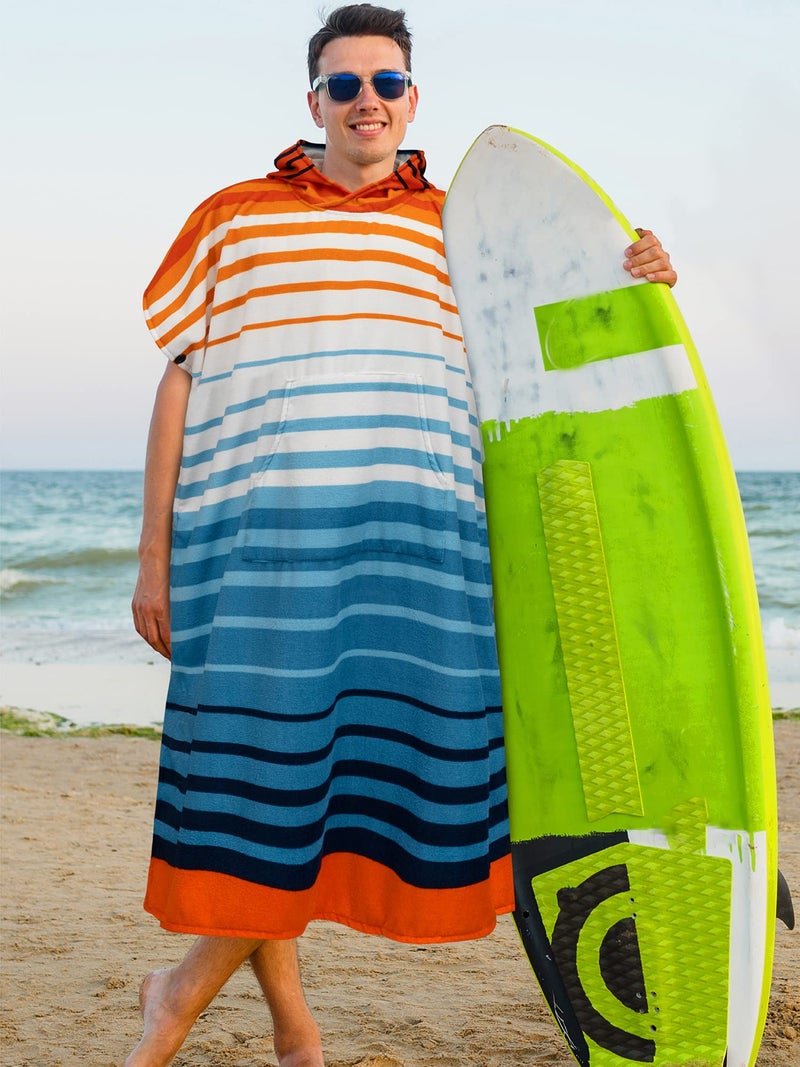 Suncube SUN CUBE Surf Poncho Changing Robe with Hood, Thick Quick Dry Microfiber Wetsuit Changing Towel for Surfing Beach Swim Outdoor Sports Men, Absorbent Wearable Towel Cover Up, Orange Blue Stripe - Image 2