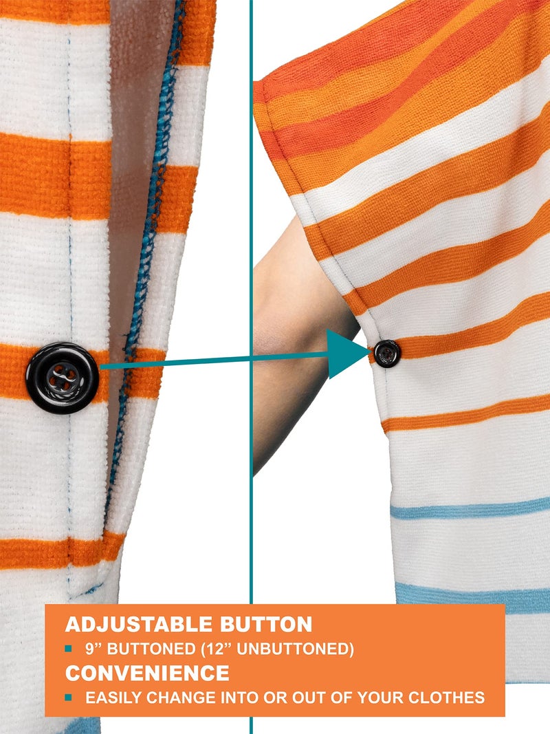 Suncube SUN CUBE Surf Poncho Changing Robe with Hood, Thick Quick Dry Microfiber Wetsuit Changing Towel for Surfing Beach Swim Outdoor Sports Men, Absorbent Wearable Towel Cover Up, Orange Blue Stripe - Image 5