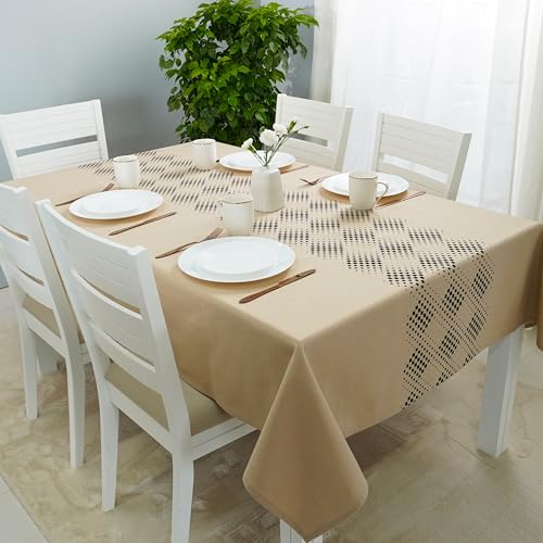 RUSTIQUE LINENS 100% Cotton Printed Table Cloth for 6 Seater – Water & Stain Resistant Dining Table Cover – Heavyweight, Washable – Beige Pixel (190 x 150 CM) - Image 1