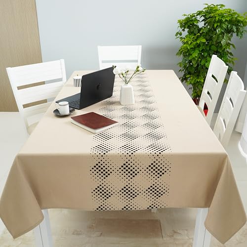 RUSTIQUE LINENS 100% Cotton Printed Table Cloth for 6 Seater – Water & Stain Resistant Dining Table Cover – Heavyweight, Washable – Beige Pixel (190 x 150 CM) - Image 3