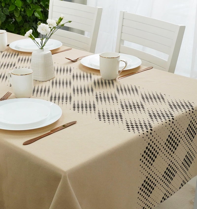 RUSTIQUE LINENS 100% Cotton Printed Table Cloth for 6 Seater – Water & Stain Resistant Dining Table Cover – Heavyweight, Washable – Beige Pixel (190 x 150 CM) - Image 2