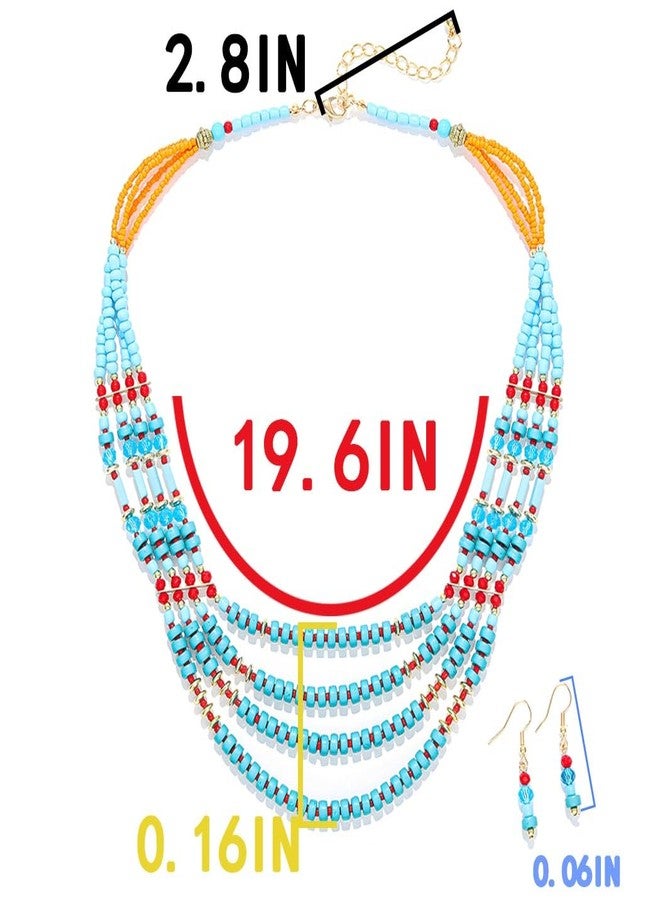 Fstrend Statement Layered Necklace Wood Colors Beaded Bib Necklaces with Earrings Long Multi African Necklaces Costume Set for Women - Image 5