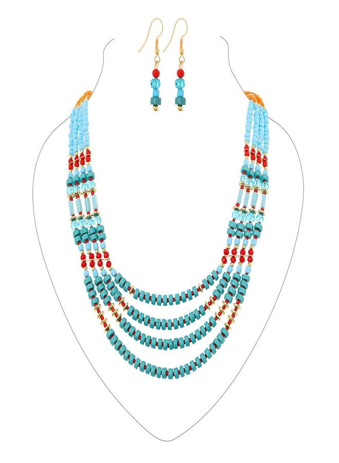 Fstrend Statement Layered Necklace Wood Colors Beaded Bib Necklaces with Earrings Long Multi African Necklaces Costume Set for Women - Image 2