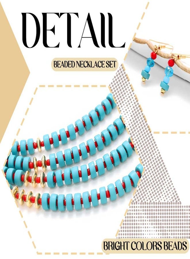 Fstrend Statement Layered Necklace Wood Colors Beaded Bib Necklaces with Earrings Long Multi African Necklaces Costume Set for Women - Image 3