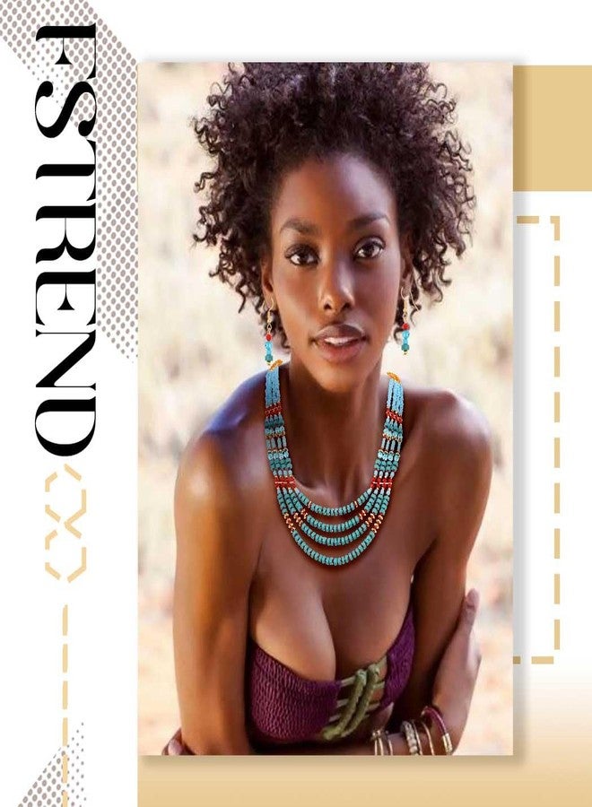 Fstrend Statement Layered Necklace Wood Colors Beaded Bib Necklaces with Earrings Long Multi African Necklaces Costume Set for Women - Image 4