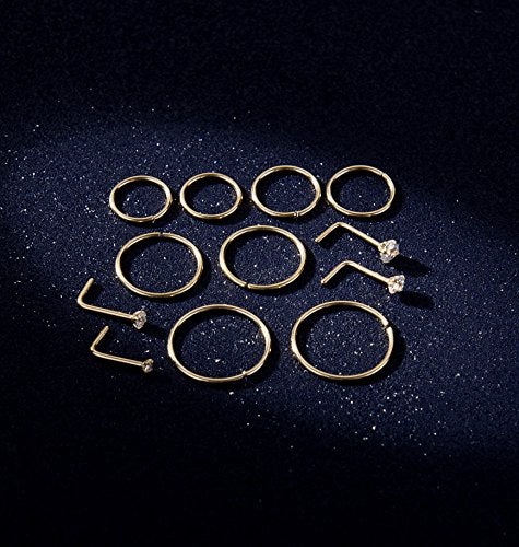 Masedy Nose Rings 12Pcs 20G 316L Stainless Steel L Shaped Nose Studs Cartilage Tragus Septum Piercing Gold - Image 4