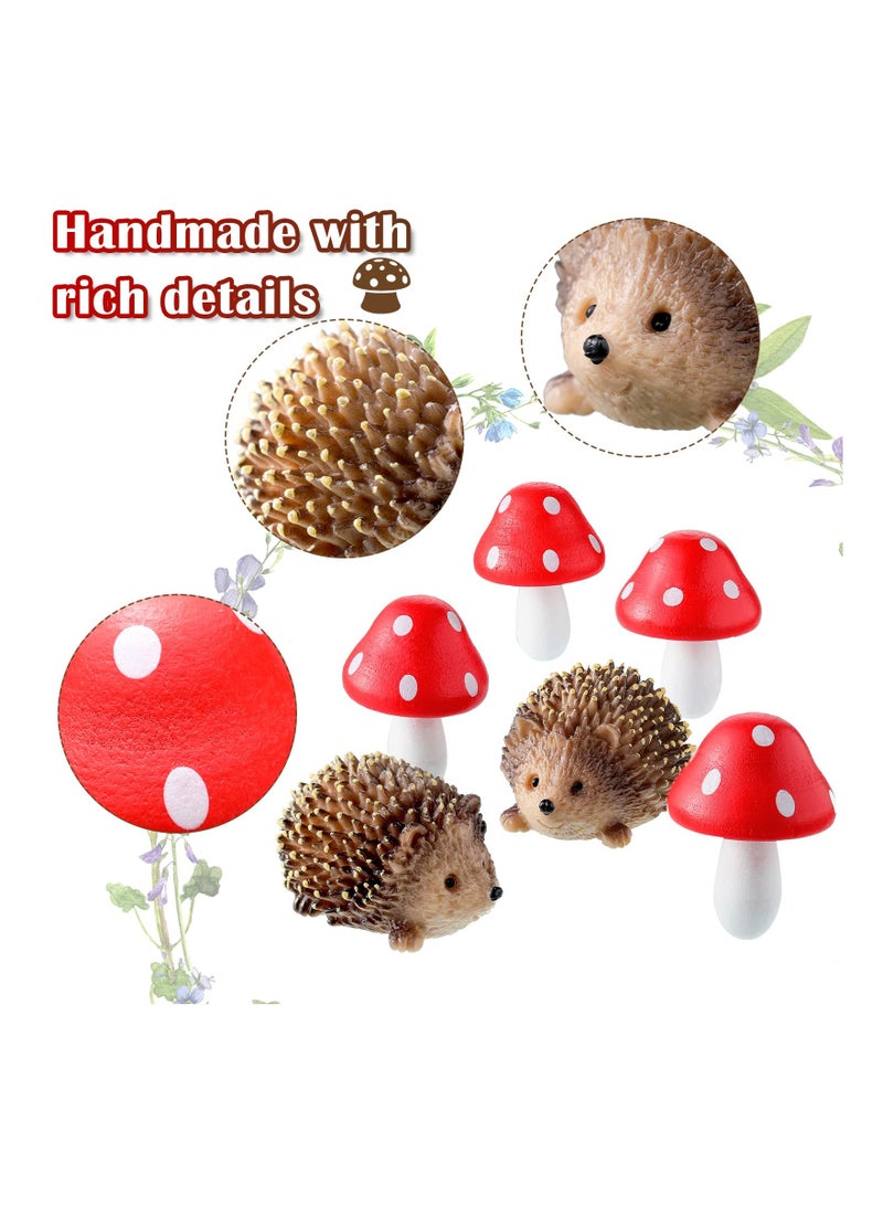 Zikra Garden Animal Statue Outdoor Fairy Tale Wild Garden Accessories Resin Hedgehog and Wood Mushroom Plants Potted Miniature Garden Bonsai Craft Decoration - Image 2