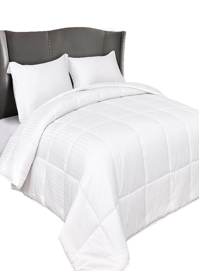 Elegant Comfort Elegant Comfort Premium Hotel Quality 1200 Thread Count 100% Egyptian Cotton, 3-Piece Stripe Down Alternative Cotton Comforter Set - Box Stitched - Duvet Insert with 4 Corner Tabs, Queen, White  - Image 3