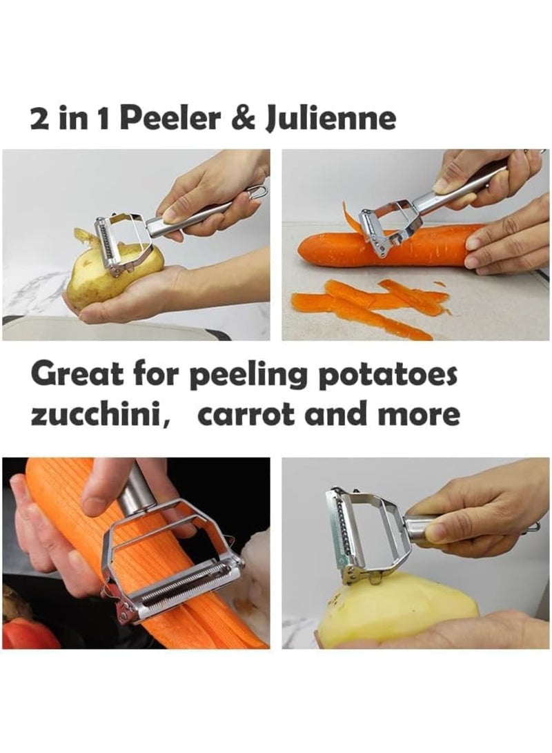 SYOSI Julienne Peeler for Kitchen, Multifunctional 2-in-1 Vegetable and Fruit Peeler Set, Includes Slicer and Grating Plate, Stainless Steel Sharp Dual Blades for Julienne Cuts - Image 3