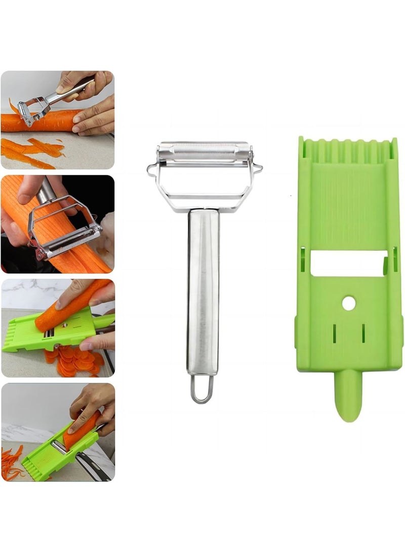 SYOSI Julienne Peeler for Kitchen, Multifunctional 2-in-1 Vegetable and Fruit Peeler Set, Includes Slicer and Grating Plate, Stainless Steel Sharp Dual Blades for Julienne Cuts - Image 1