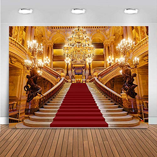 Mocsicka Golden Palace Backdrop Red Carpet Backdrop for Photoshoot European Castle Staircase Photography Background Wedding Birthday Ceremony Prom Party Decorations - Image 1