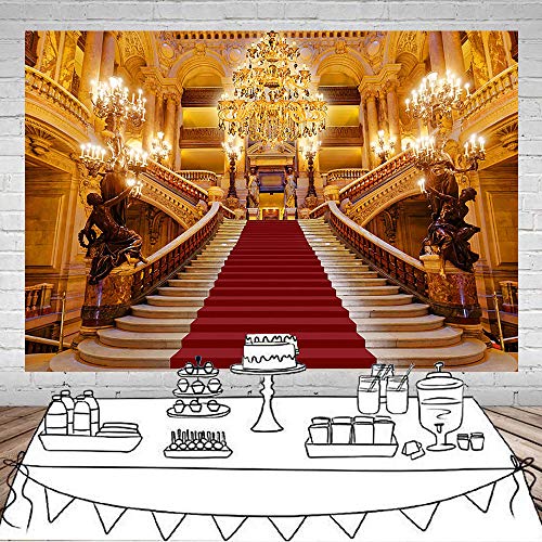 Mocsicka Golden Palace Backdrop Red Carpet Backdrop for Photoshoot European Castle Staircase Photography Background Wedding Birthday Ceremony Prom Party Decorations - Image 3