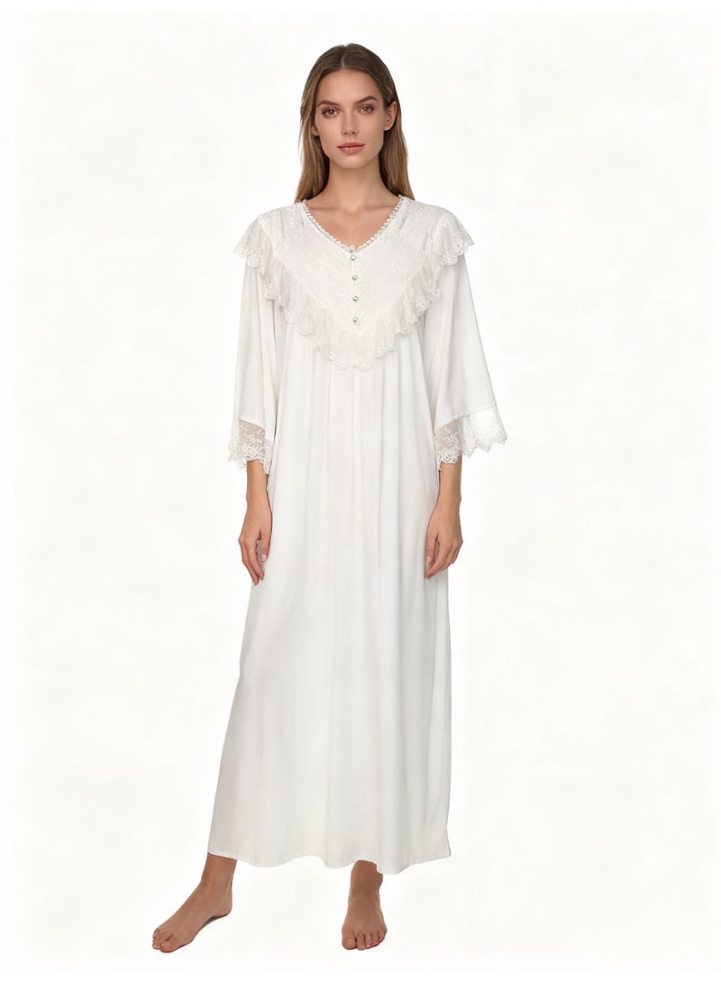 Orchid Lace White Nightgown—Comfortable and Breathable Sleepwear - Image 1