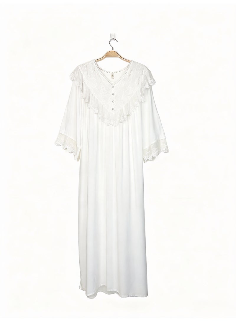 Orchid Lace White Nightgown—Comfortable and Breathable Sleepwear - Image 2