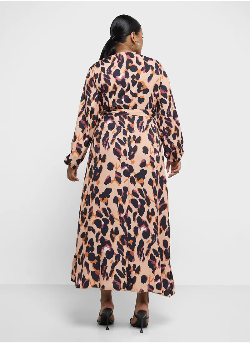 Ginger Plus Leopard Print Wrap Midi Dress