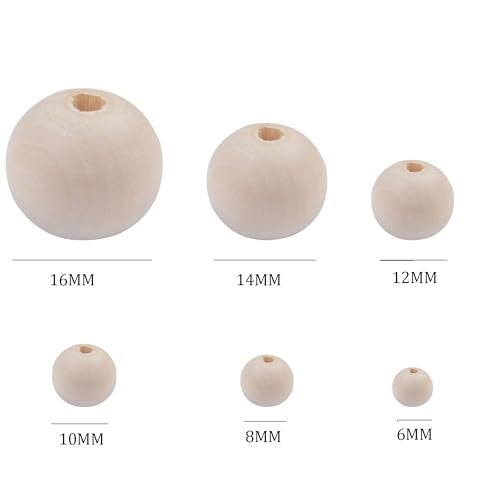 Modpion Wooden Beads for Craft 6 Size Loose Wooden Bead Set Round Unfinished Wood Beads for DIY Craft, Decor(6mm,8mm,10mm,12mm,14mm,16mm) - Image 2