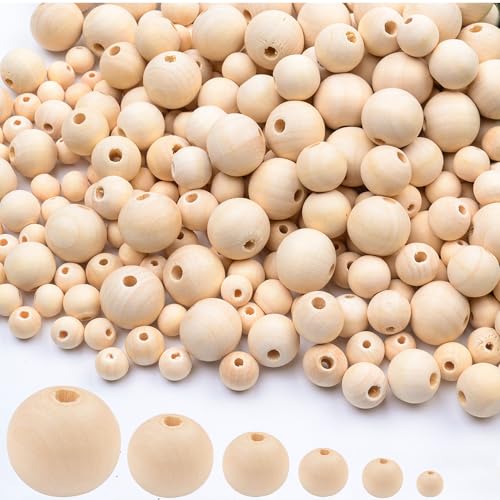 Modpion Wooden Beads for Craft 6 Size Loose Wooden Bead Set Round Unfinished Wood Beads for DIY Craft, Decor(6mm,8mm,10mm,12mm,14mm,16mm) - Image 1