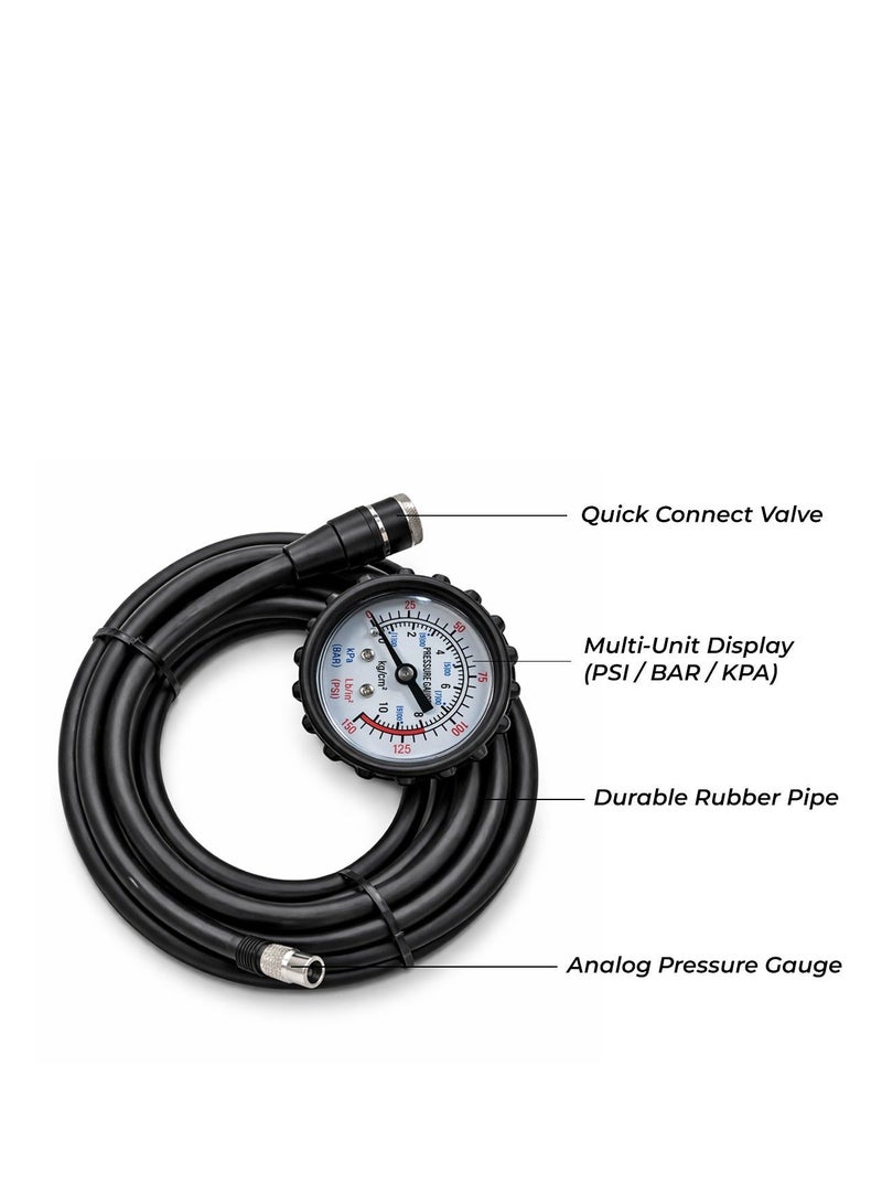 7M Heavy-Duty Tire Pressure Gauge with Hose - Durable Analog Pressure Gauge, Quick Connect Valve, Multi-Unit Display (PSI/BAR/KPA) for Cars, Motorcycles, Bicycles - Easy Tire Inflation & Maintenance Tool - Image 3