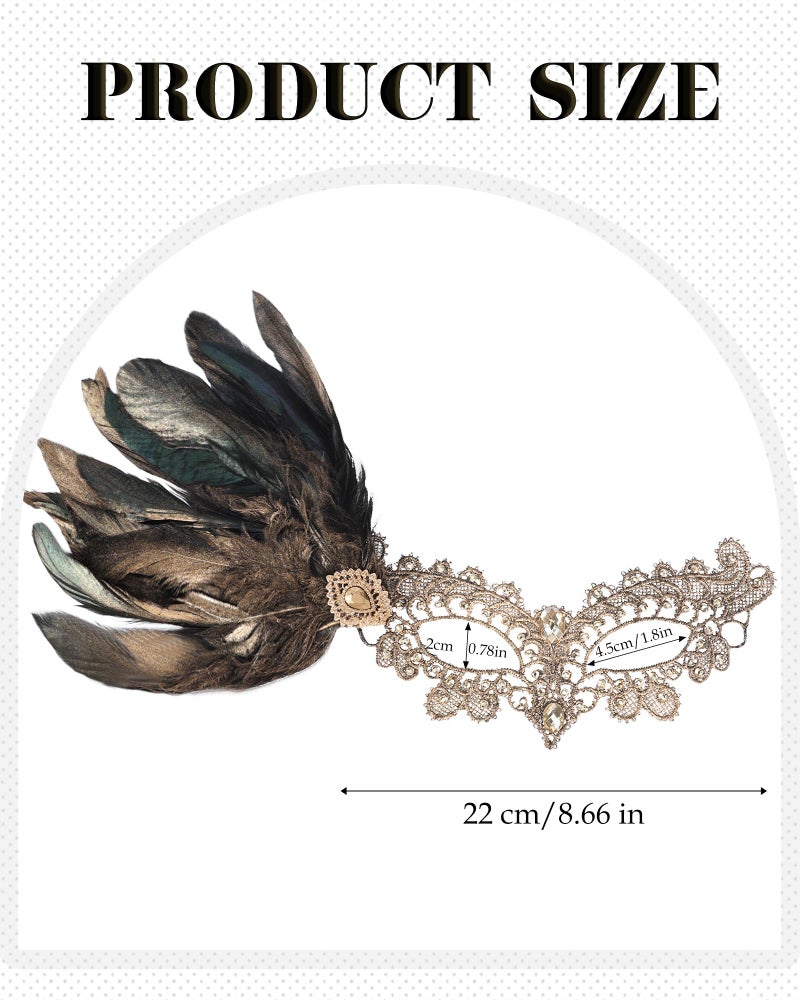 Zinniday Gold Feather Masquerade Masks - Halloween Lace Mask with Gold Shiny Rhinestone for Women, 1920s 50s Antique Venetian Eyemask for Renaissance Cosplay Costume Party Carnival Prom - Image 4