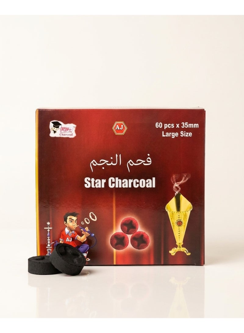 فحم النجم فحم بخور أسود أقراص 35 ملم، احتراق نظيف وآمن، سريع الاشتعال ولا يحتاج موقد غاز، حرارة متوازنة وقليل الرماد، فحم بخور ثابت الأداء، عبوة 60 قطعة