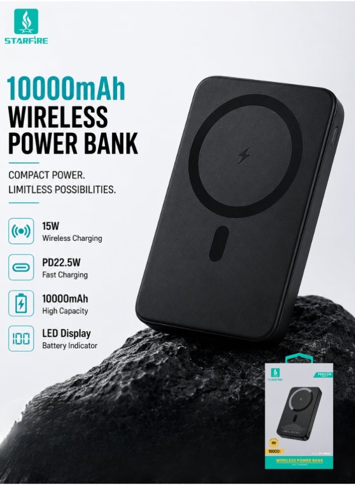 Starfire 10000mAh Wireless Power Bank 22.5W Fast Charging Portable Battery Pack with LED Digital Display, Type-C Input/Output, 15W Wireless Charging for iPhone, Samsung & Other Devices - Image 3