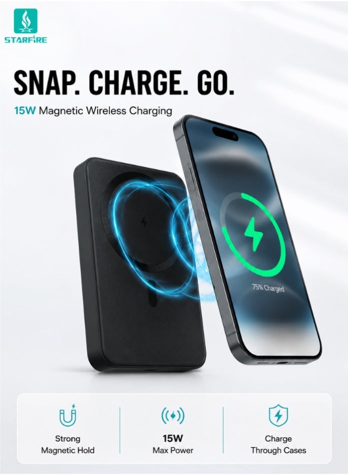 Starfire 10000mAh Wireless Power Bank 22.5W Fast Charging Portable Battery Pack with LED Digital Display, Type-C Input/Output, 15W Wireless Charging for iPhone, Samsung & Other Devices - Image 4