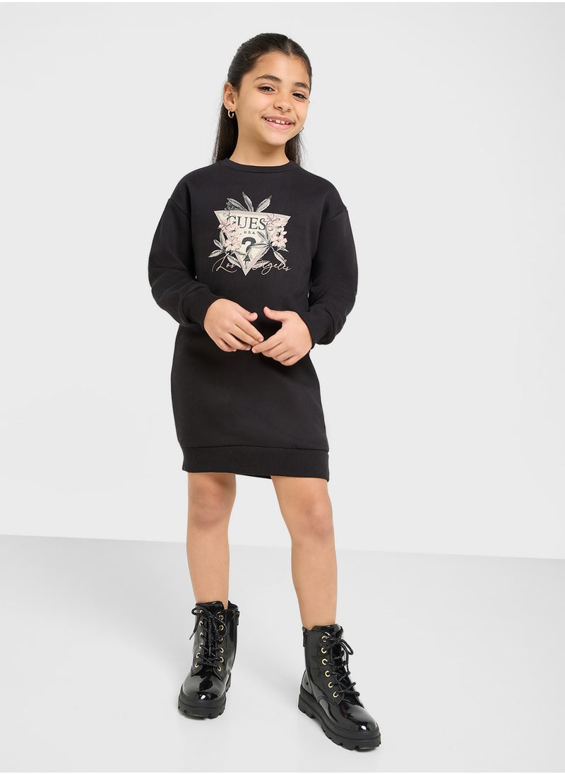 GUESS Kids Logo Active Long Sleeve Dress  - Image 4