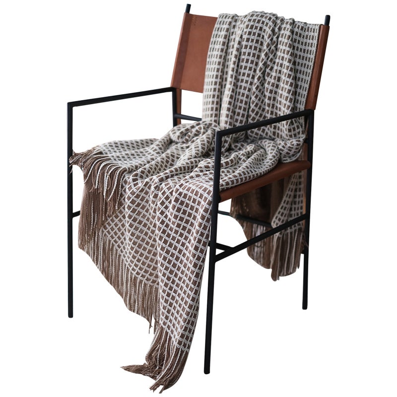 بطانية مريحة 127 سم × 240 سم كاكي ناعمة دافئة بنمط الوافل - تصميم هامش على الطراز النورديكي غطاء دافئ للاسترخاء في الداخل والخارج هدية منزلية - Image 1