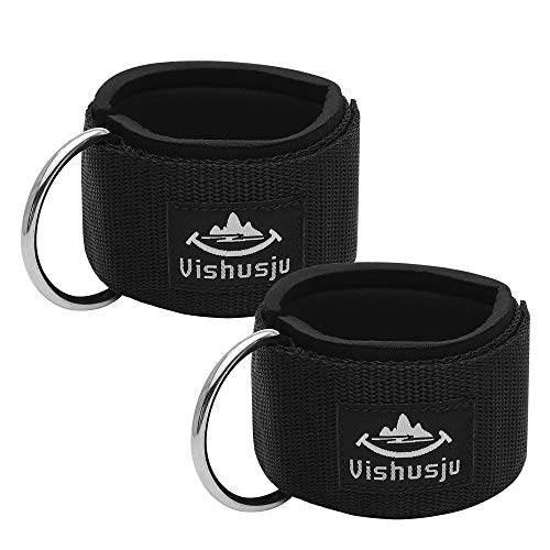 Vishusju Ankle Straps Wrist Cuffs 5.5mm Neoprene Padded Large D-Ring for Cable Machines Fitness Legs Exercise Attachment Adjustable (Black) - Image 1