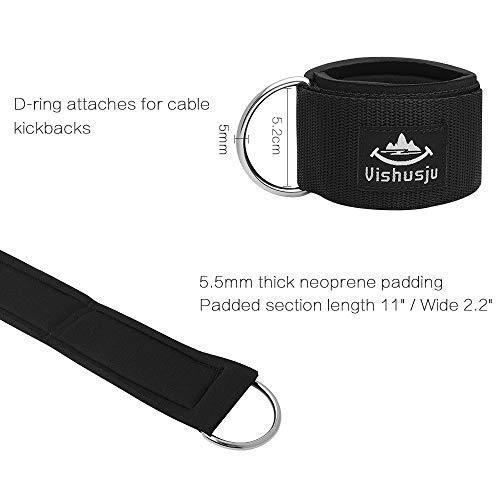 Vishusju Ankle Straps Wrist Cuffs 5.5mm Neoprene Padded Large D-Ring for Cable Machines Fitness Legs Exercise Attachment Adjustable (Black) - Image 4