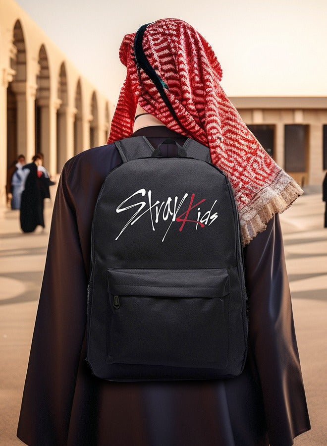 حقيبة ظهر مدرسية مطبوعة من Stray Kids ذات سعة كبيرة باللون الأسود - Image 2