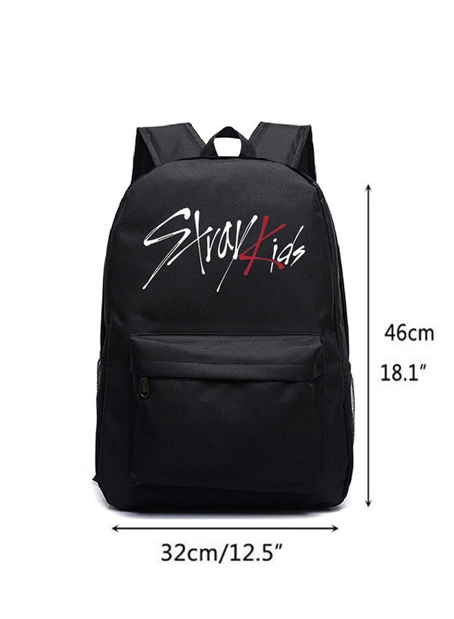 حقيبة ظهر مدرسية مطبوعة من Stray Kids ذات سعة كبيرة باللون الأسود - Image 3