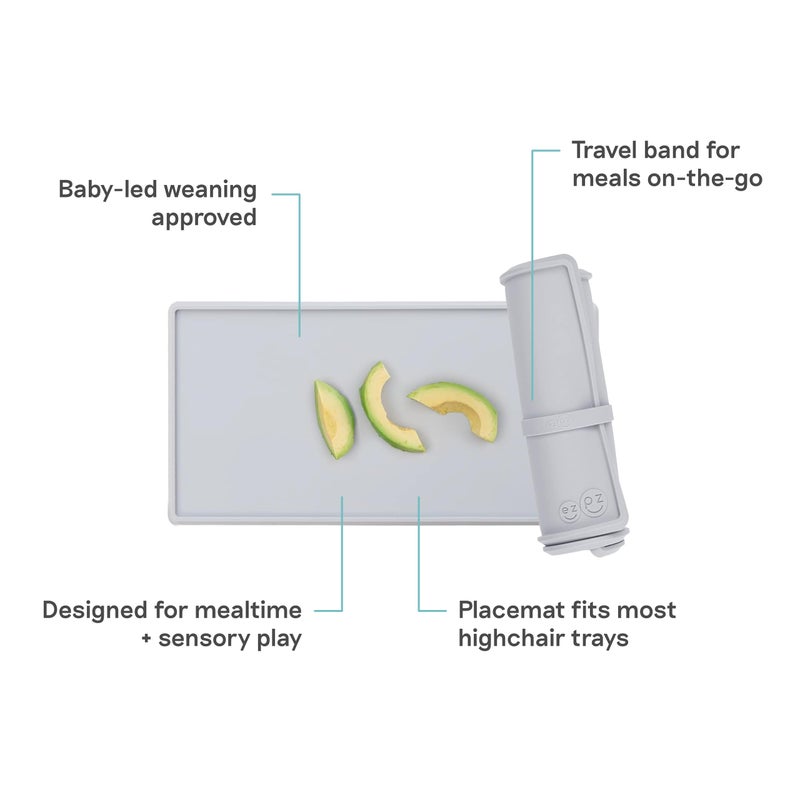 ezpz Tiny Placemat (Pewter) - 6 Months+ - Non-Slip, 100% Silicone Placemat for Infants and Toddlers - Fits on Most Highchair Trays - Rolls-Up - Baby Led Weaning Supplies - Image 2