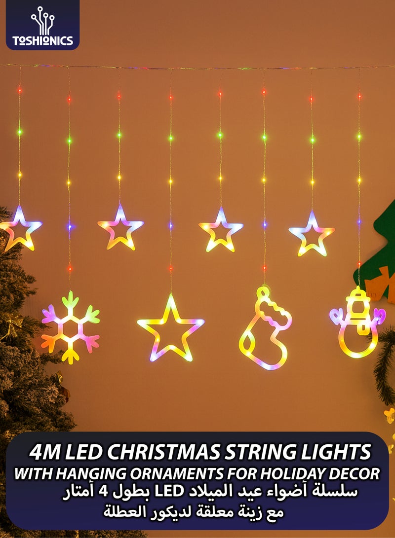 Toshionics 4 Meters LED Christmas String Lights with Decorative Hanging Ornaments – RGB Festive Fairy Lights with 8 Modes, Plug Operated Wall Hanging for Indoor Christmas Decoration | Santa Claus, Snowflake, Star, Snowman, Reindeer Motifs - Image 1