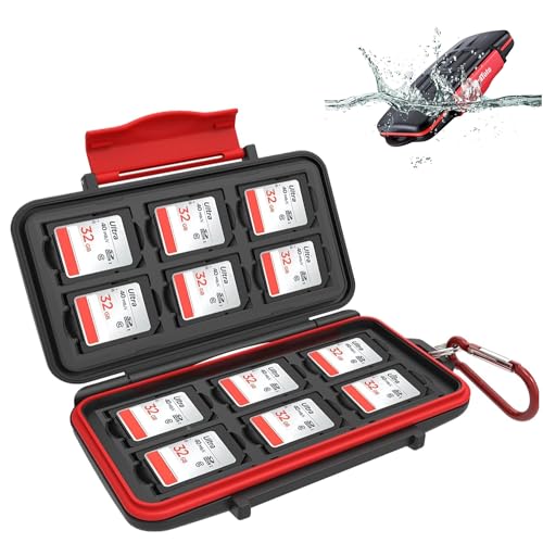 Kiorafoto 12 Slots SD SDHC SDXC Card Holder Case Professional Water-Resistant Anti-Shock Memory Card Storage Protector Wallet with Carabiner - Image 1