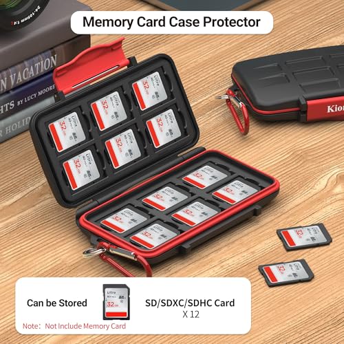 Kiorafoto 12 Slots SD SDHC SDXC Card Holder Case Professional Water-Resistant Anti-Shock Memory Card Storage Protector Wallet with Carabiner - Image 3