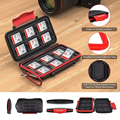 Kiorafoto 12 Slots SD SDHC SDXC Card Holder Case Professional Water-Resistant Anti-Shock Memory Card Storage Protector Wallet with Carabiner - Image 5